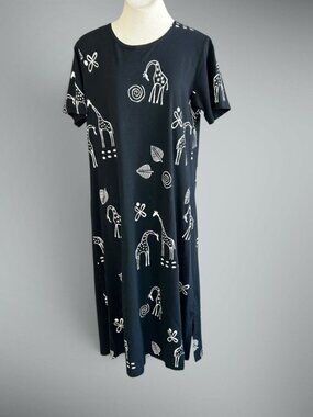 Coba Cabana Black Casual Cotton Shift Dress Giraffe Safari